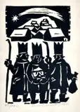Ernest Zmeták, Traja králi, 1966, drevorez na papieri