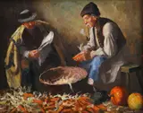 Andor G. Horváth, Pri moržovaní kukurice, okolo 1930, olej na plátne