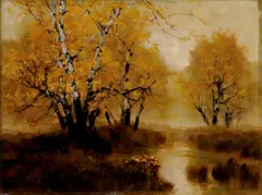 Brezový hájik v jeseni by László Kézdi-Kovács, okolo 1920, olej na plátne, sold Mar 2010
