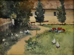 László Neogrády, Záhradka, okolo 1930, akvarel na papieri