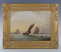 Frederick Calvert, Fishing boats off Mont-St-Michel, Normandy, France, oil on canvas