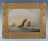 Frederick Calvert, Fishing boats off Mont-St-Michel, Normandy, France, oil on canvas