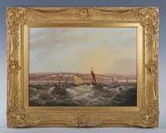Frederick Calvert, Marine scene of fishing boats sailing off the coast of Ryde, Isle of Wight, 1839, oil on canvas