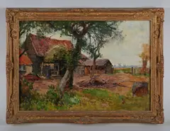 Farmyard scene; Cottages on a country lane, a pair by Ernest Walbourn, oil on board, sold Sep 2026