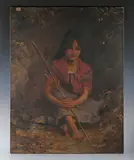 William Gibbs MacKenzie, Young peasant girl holding a bulrush, 1888, oil on canvas