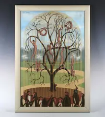Coqué Martínez, Monkey cage; Human cage, a pair, oil on canvas