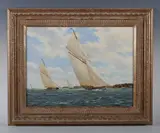 Stephen J. Renard, Lulworth & Britannia Racing off Cowes 1930, oil on canvas