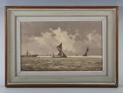 Hugh Boycott-Brown, Vessels off a coast, oil on board