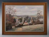 Nancy Bailey, St Clements’: view of a village with church, oil on canvas