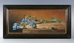 Jonathan D. Pocock, Still life of irises on a ledge, oil on canvas
