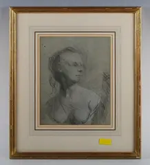 Allan Ramsay, Portrait of a lady, black chalk on blue paper