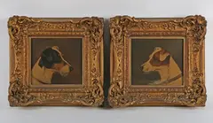 John Alfred Wheeler, Head studies of a Fox Terrier and a Jack Russell, a pair, oil on board
