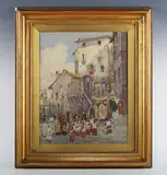 Religious procession in an Italianate street by May Louise Greville Cooksey, 1908, watercolour, sold Jun 2026