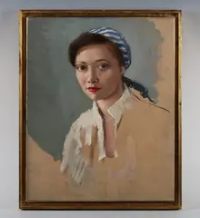 Anthony Devas, Model with headscarf (Marie-Hélène, family au-pair at Carlisle Square and Tenby), oil on canvas