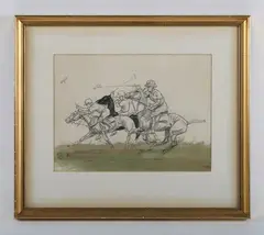 Major John Board, Polo match, pencil over watercolour