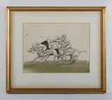 Major John Board, Polo match, pencil over watercolour