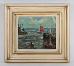 Littlehampton Harbour with sailing boats by Ronald Ossory Dunlop, oil on board, sold Jun 2026