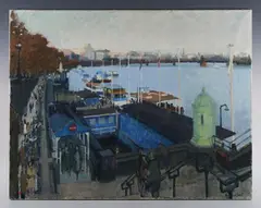 Ann Langford Dent, Westminster Floating Pier, 1977, oil on canvas