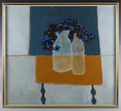 Bernard Stern, Still life with two vases of flowers, acrylic on cardboard