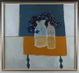 Bernard Stern, Still life with two vases of flowers, acrylic on cardboard