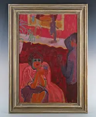 Eric James Mellon, Ruby’: Ruby West visiting New Cross SE14 London 1949, Pink Period, oil on canvas