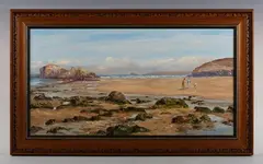 Nancy Bailey, Rocky Shore, Perranporth, oil on canvas