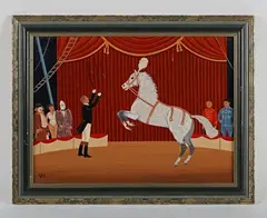 Vincent Haddesley, Circus scene with rearing horse and ringmaster, oil on canvas