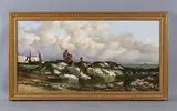 Richard Henry Nibbs, Gathering seaweed: fisherfolk on a rock by the shore, oil on canvas
