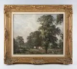 George Leon Little, Wooded landscape with cattle and cowherd, oil on board