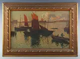 after Charles Cottet J. Klein, Evening Rays Port of Camaret, oil on canvas