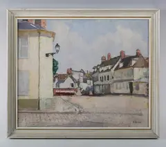 Henry Bishop, French town square, oil on canvas