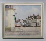 Henry Bishop, French town square, oil on canvas
