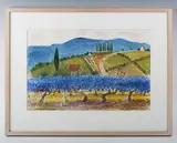 Bernard Cheese, Grapevines in Provence, watercolour over pencil