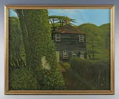 John Shelley, Two Cottages, 1972, oil on board