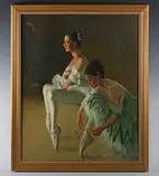 Christopher Zhang, Two seated ballerinas, oil on canvas