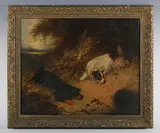 Edward Armfield, Terriers rabbiting, oil on canvas