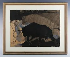 Emmanuel Mané-Katz, The Black Bull, monochrome watercolour