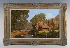 Edward Hersey, Ducks on the Pond, oil on canvas