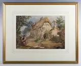 Francis William Warwick Topham, Children and woman collecting water before a cottage, 1869, watercolour