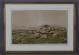 Thomas Sidney Cooper, Landscape with sheep, shepherd and passing man on horseback, 1867, watercolour
