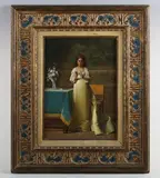 Jean De la Hoese, Jeune fille robe satin’: young girl in 17th century dress in an interior, oil on panel