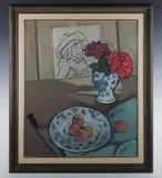 Denis Peploe, Still Life with Drawing, oil on board