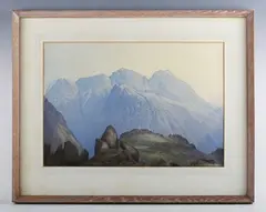 Delmar Harmood Banner, Mountainscape, watercolour