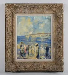 Walter John Beauvais, Figures on a beach, oil on board