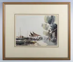 Edward Seago, South Bay Quay, Singapore, watercolour