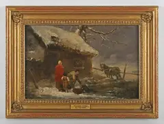 Thomas Hand, Family before a cottage in the snow, oil on panel