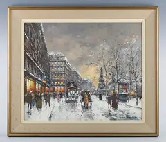 Antoine Blanchard, The Snow Covered Boulevard, oil on canvas