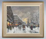 Antoine Blanchard, The Snow Covered Boulevard, oil on canvas