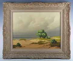 Pierre de Clausades, Beach scene with a tree in the dunes, oil on canvas
