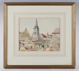 William Lee Hankey, View of the market in Honfleur, Normandy, France